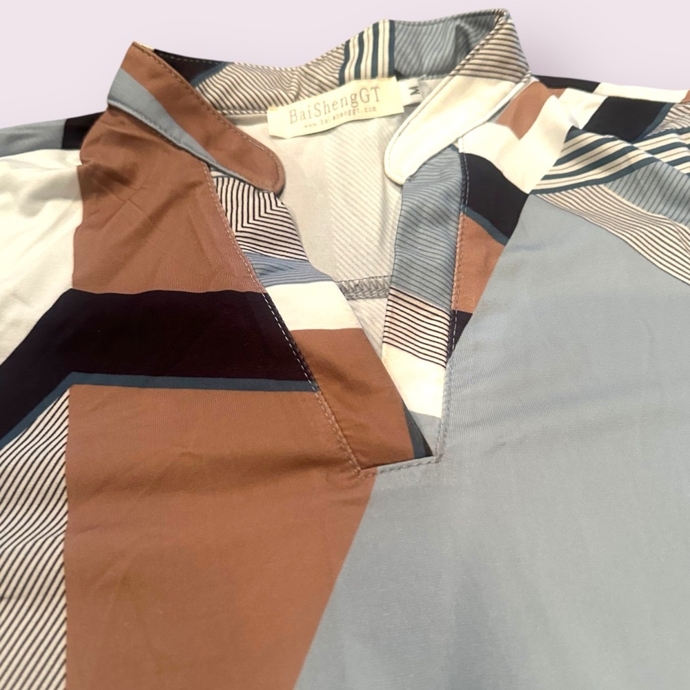 Women's BaiShengGT Striped Geometric Tunic Top Size Medium - Picture 6 of 9